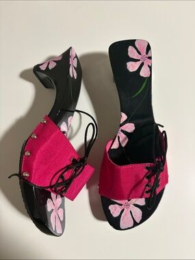 Vintage Floral Open-Toe Heels